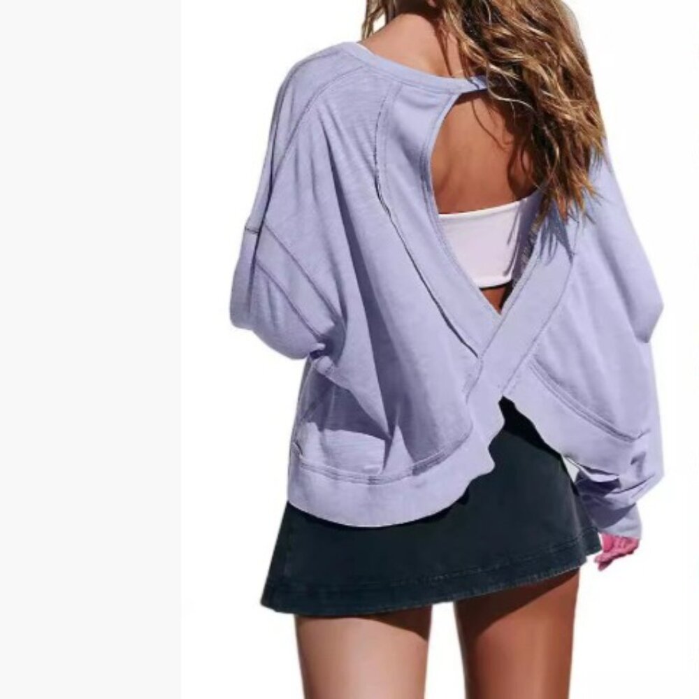 NEW Women's Backless Loose Tops Long Sleeve Workout Tops